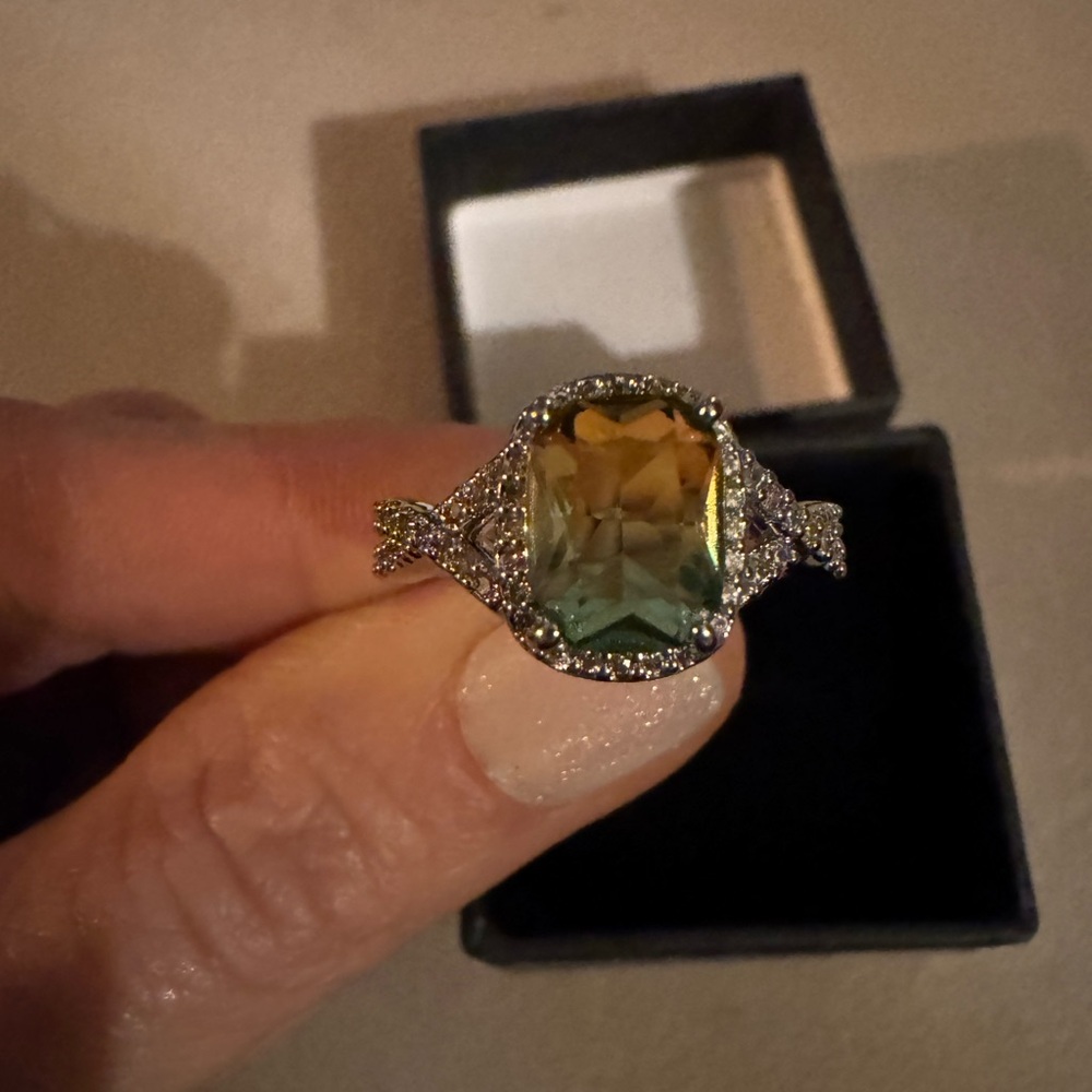 Lab created lime bi color peridot ring